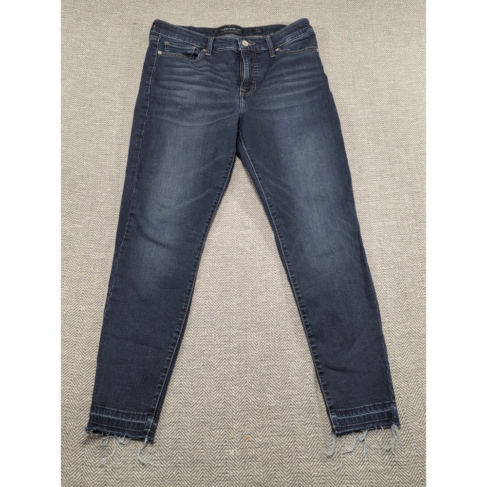Lucky Brand Ava Super Skinny Jeans‎ Dark Wash Distressed Frayed Hem Women 10 30
